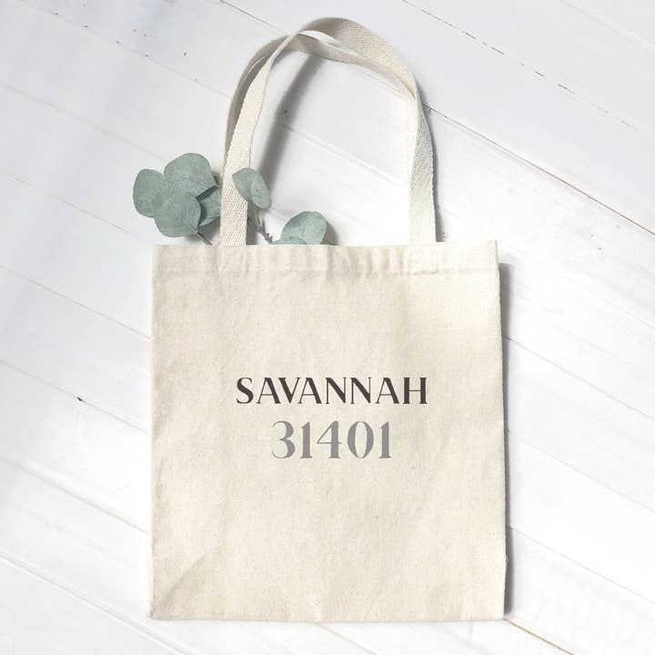 Classic Serif w/ City, Zip - Custom Tote Bag for wholesale by Cottage Shore