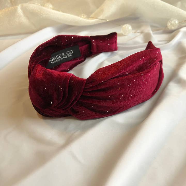 Grace.E.Co - Wholesale Fashion Headband - Women's - Burgundy Sparkle Velvet Headbands