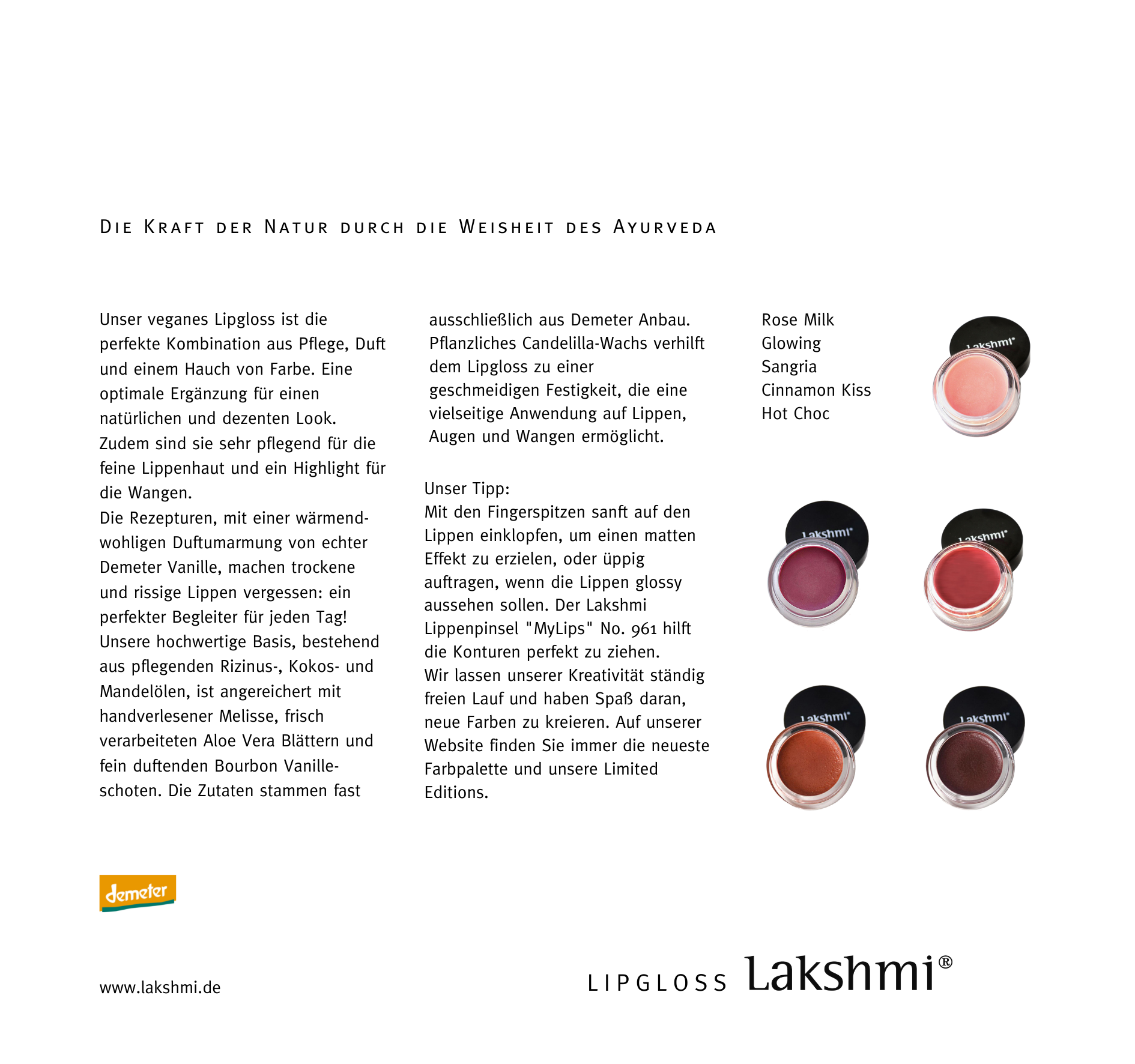 Lakshmi® - Wholesale Lip Gloss - Vegan lip gloss with Demeter vanilla - Ayurveda formula3