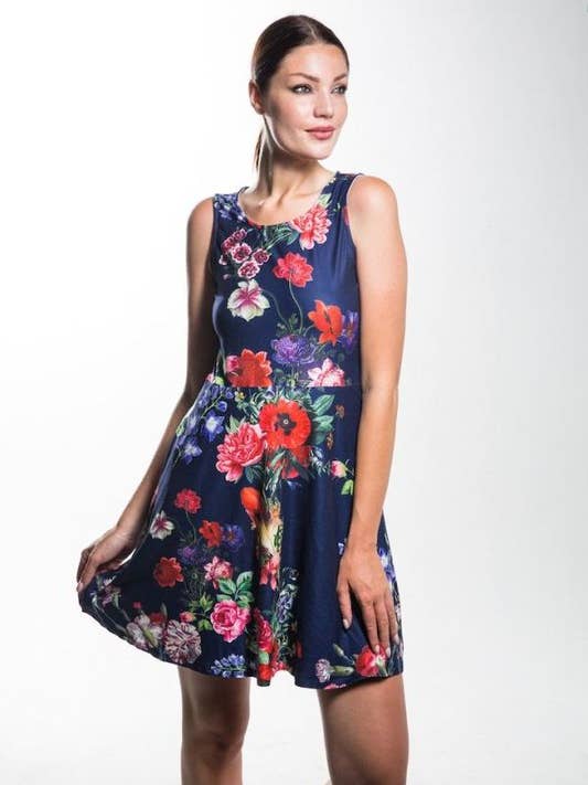 Vestido de moda floral azul marinho com bolso Aster Pocket por atacado de Calison