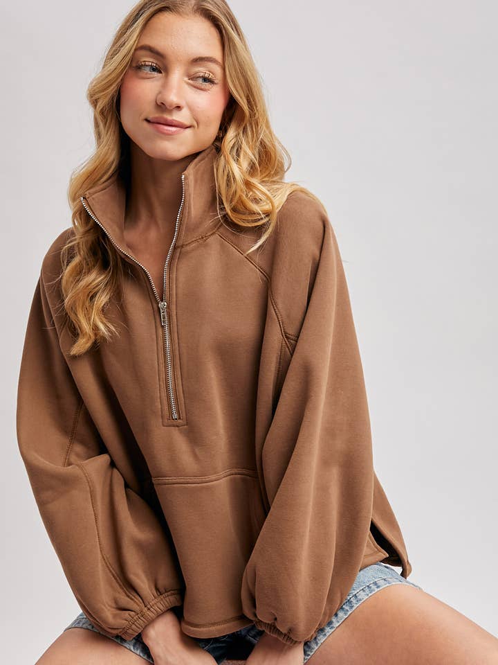 BOXY HALVZIPPAD PULLOVER MED KANGURUFICKA för wholesale av Bluivy