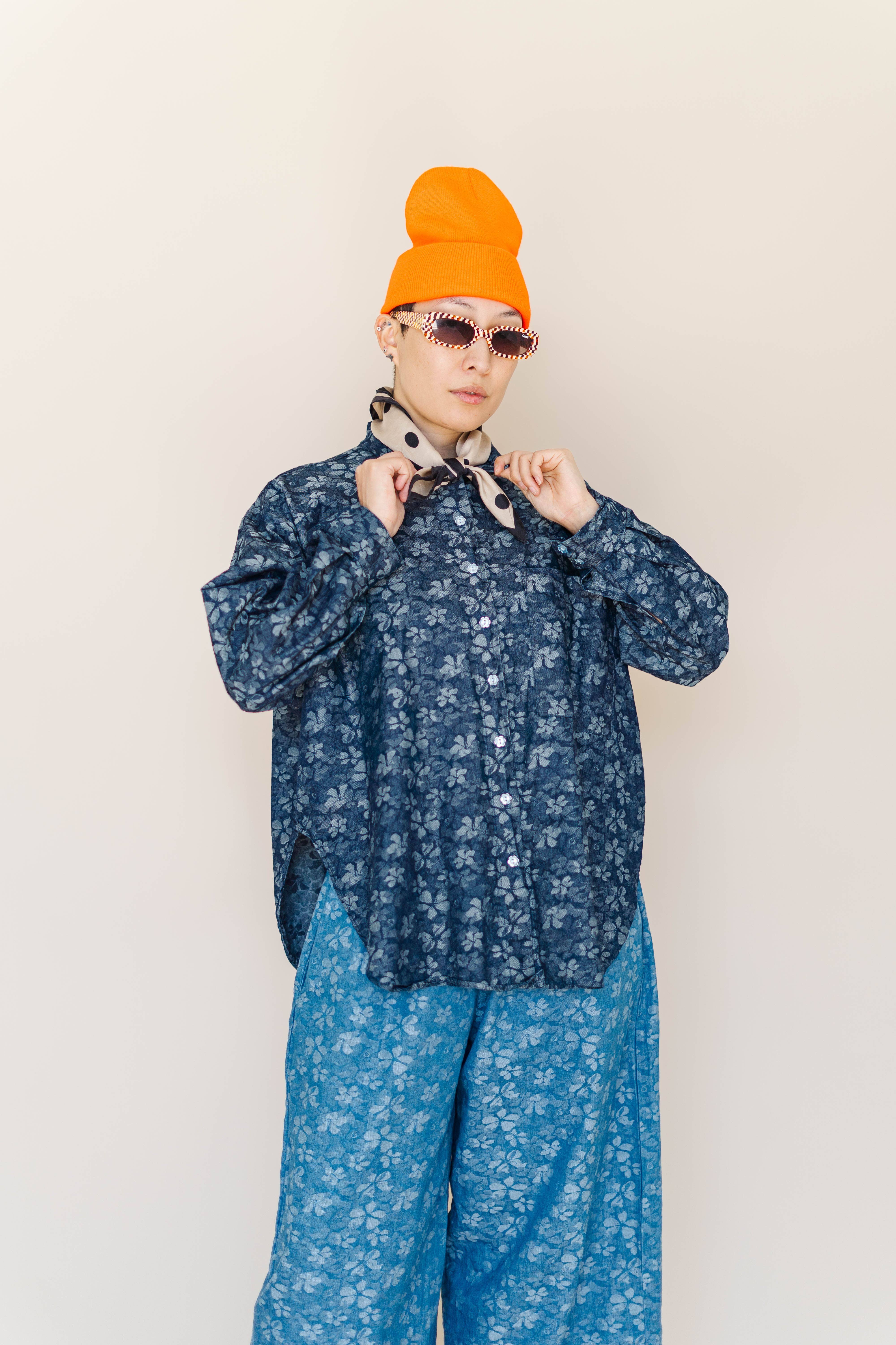 Nettle Studios - Wholesale Button Down Shirt - Unisex - Size Inclusive Plus Size Unisex Floral Chambray Button Up