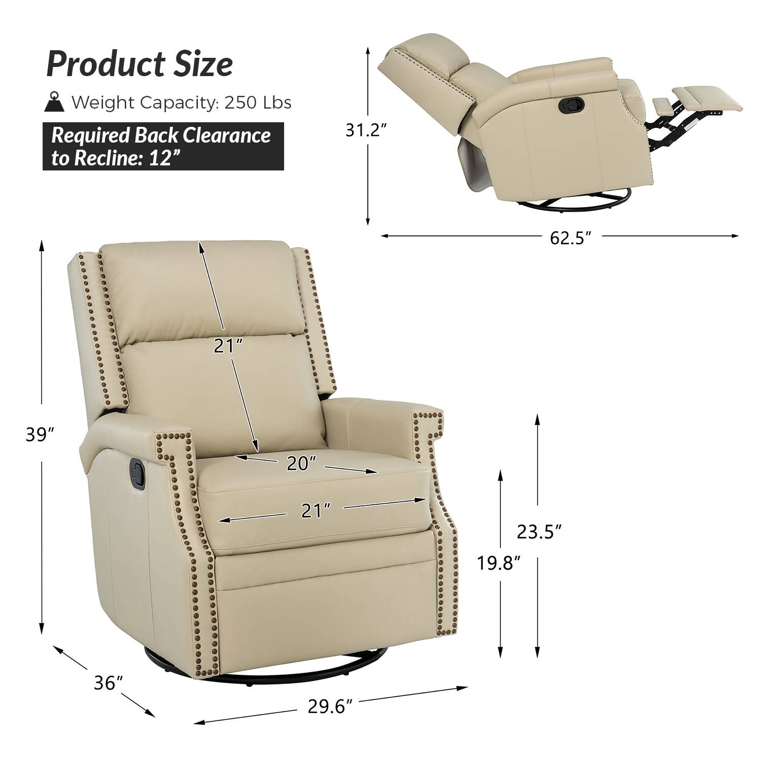 Karat Home - Wholesale Chair - Louise Genuine Leather Swivel Rocker Recliner9