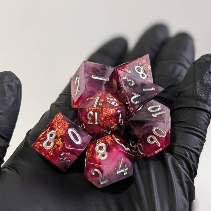 EBONWOOD - Wholesale Dice - Crimson Rose Shadowcast - 7 Piece Luxury D&D Dice Set6