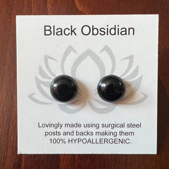 Black Obsidian Gemstone Earring Studs/10mm Cabochon for wholesale by bits of inspired living