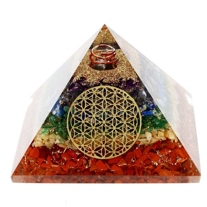 7 Chakras Pyramid Orgonite Flower of Life 7.5 cm for wholesale by Artisans de Madagascar