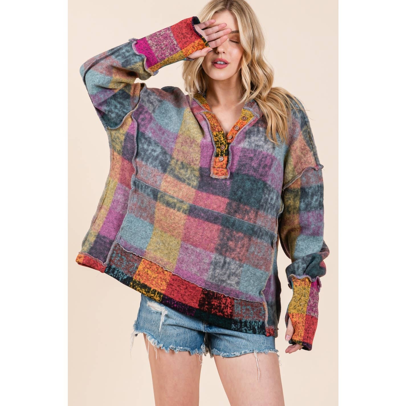 Mapcie - Wholesale Jacket - Women's - MULTI PLAID PULL OVER WITH POCKETS3