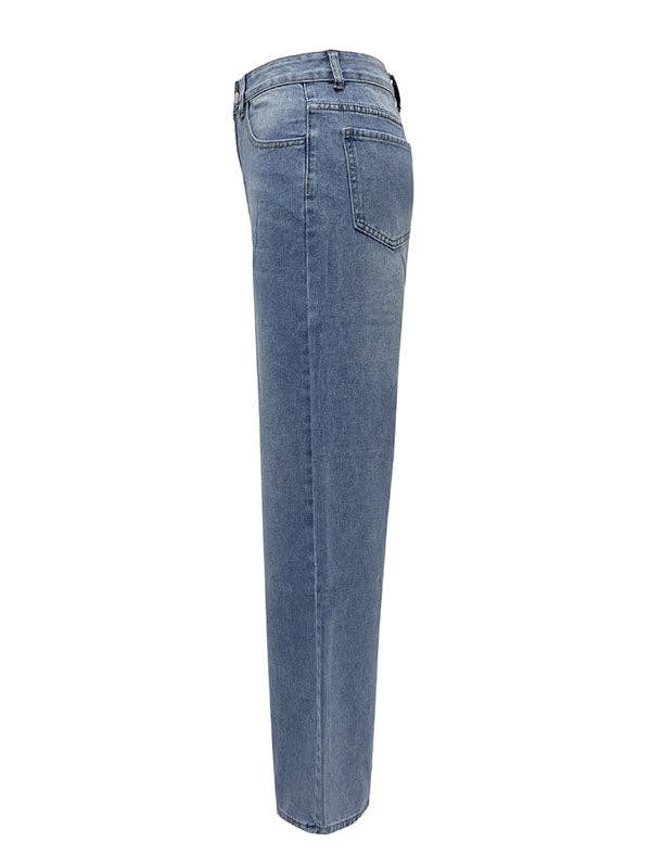 BLUE Loose Wide Leg Split-Joint Jean Pants Bottoms for wholesale on Faire