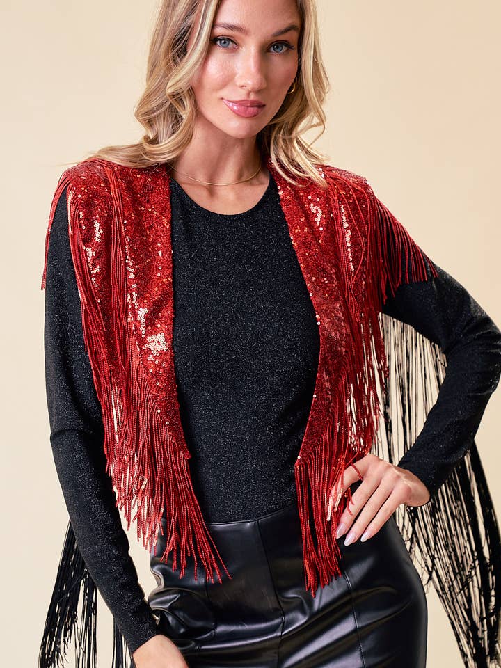 SIJ5270A ACHSELZUGER MIT ROTEN FRANSEN UND PAILLETTEN - VALENTINSTAG/FESTIVAL für den Großhandel von Saints & Hearts