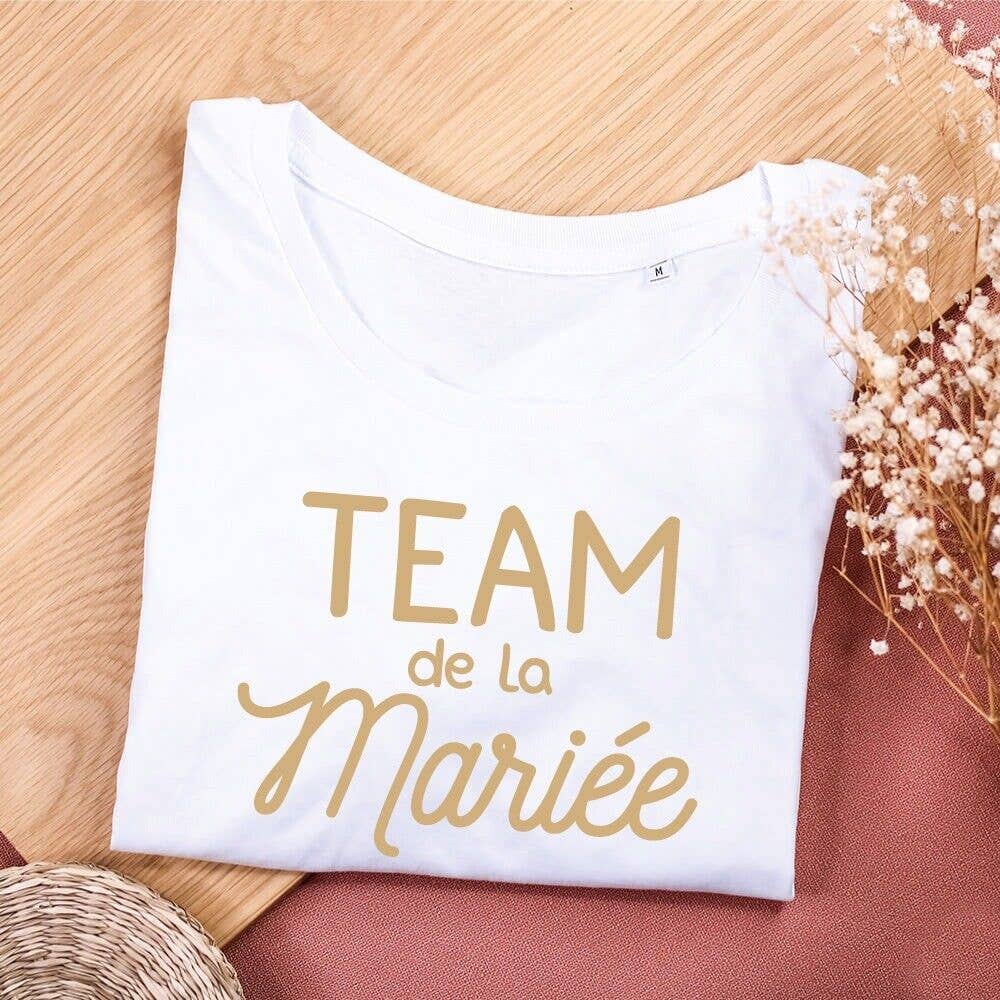 Ourson Câlin - Wholesale Screen printed t-shirt – Women′s - “Team de la Mariée” white T-shirt0