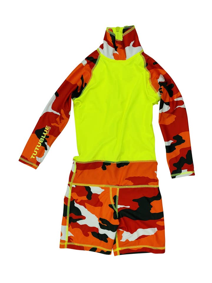 MAIÔ CURTO PARA MENINO - VERMELHO CAMO W- AMARELO NEON por atacado de Tutublue
