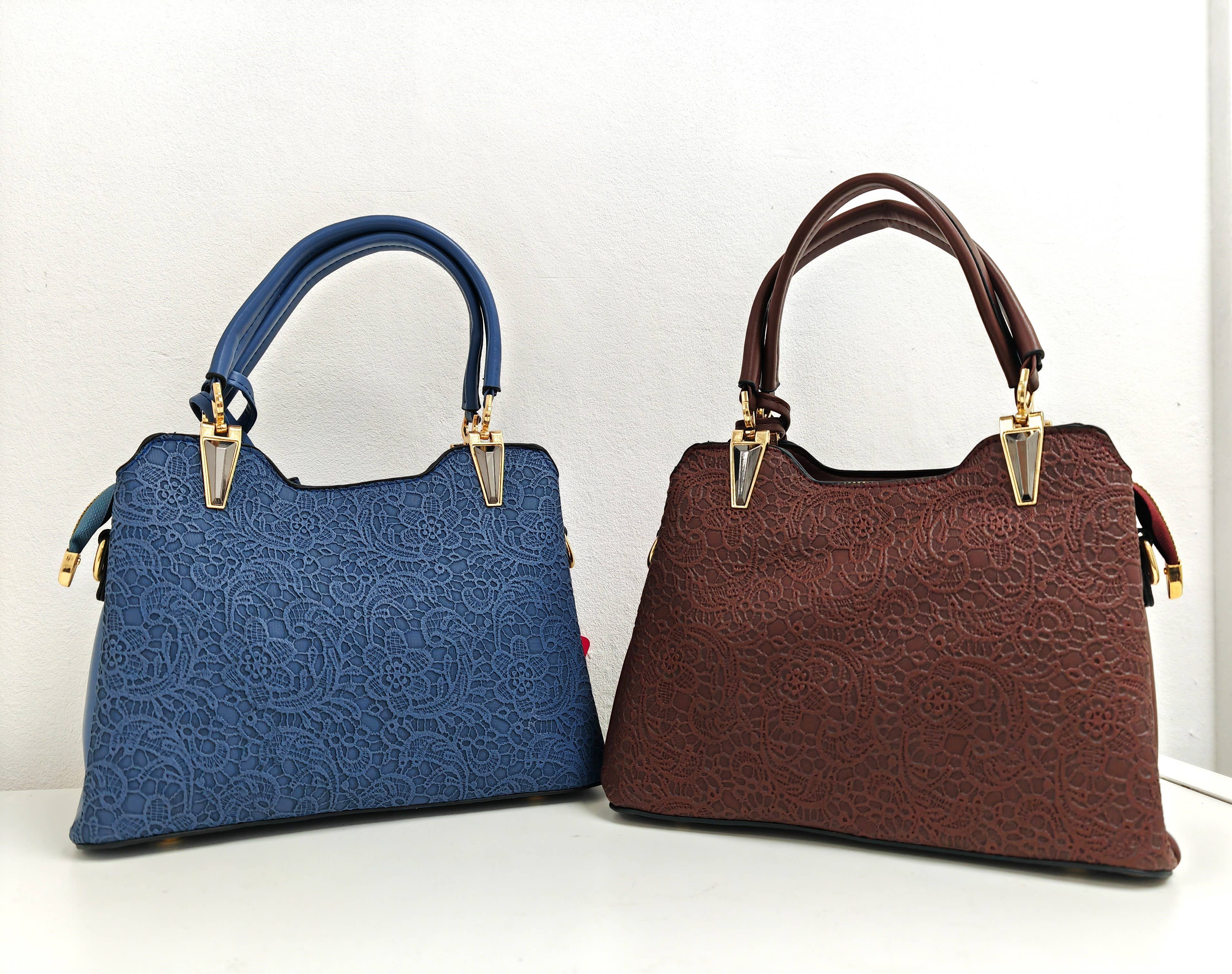 Superbia - Venta al por mayor Bolso con asas - Mujer - Bolso mediano con estampado de encaje, múltiples bolsillos y asa superior + monedero gratis A96976