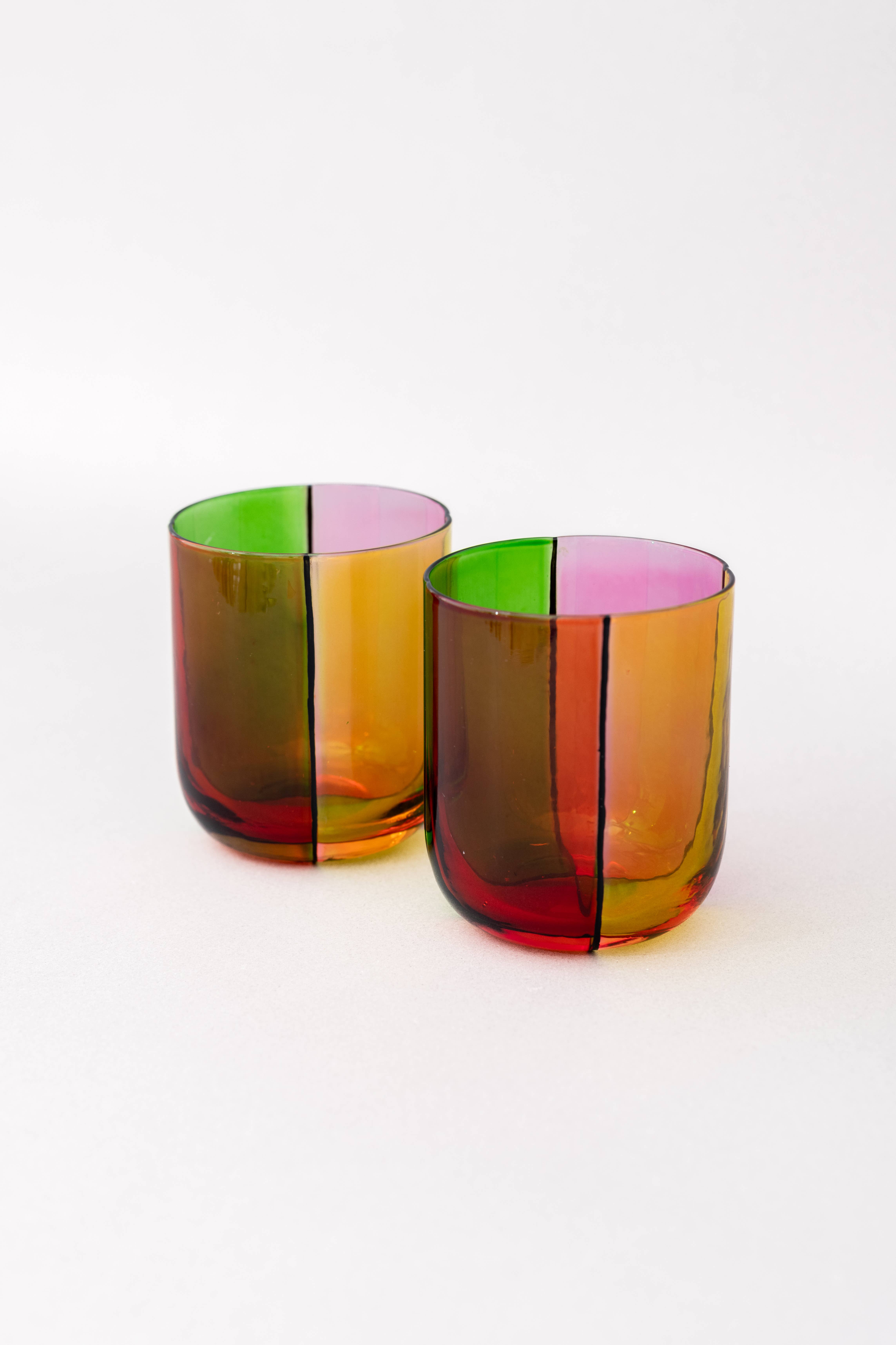 Ban.do - Wholesale Cocktail/Liquor Glass - Low Ball Glasses, Colorblock2