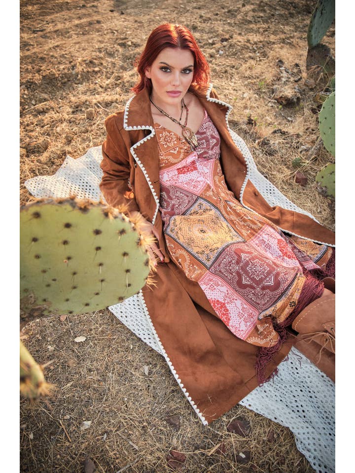 MULTI 37146D Patchwork Asymmetrical Fringe Hem Maxi Dress for wholesale on Faire2