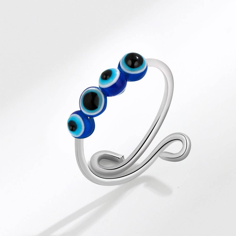 Perimade & Co. LLC - Vente Bague de cocktail/de cérémonie - Bague empilée Evil Eye Anxiety Fidget Spinner en cuivre massif4