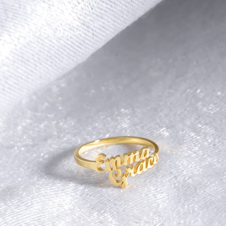Bornagain Club - Wholesale Band/Stacked Ring - Custom Two Name Rings, Personalized 2 Name Rings-JS210-03