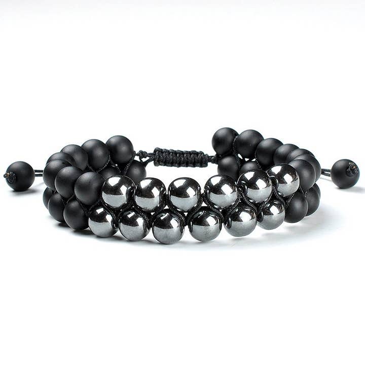 Mana Gallery - Wholesale Beaded Bracelet - Hematite And Onyx Bracelet For Men & Women, Matte Black Onyx3