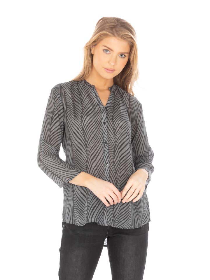 No Color 3/4 Slv Mandarin Collar Bttn-up for wholesale on Faire