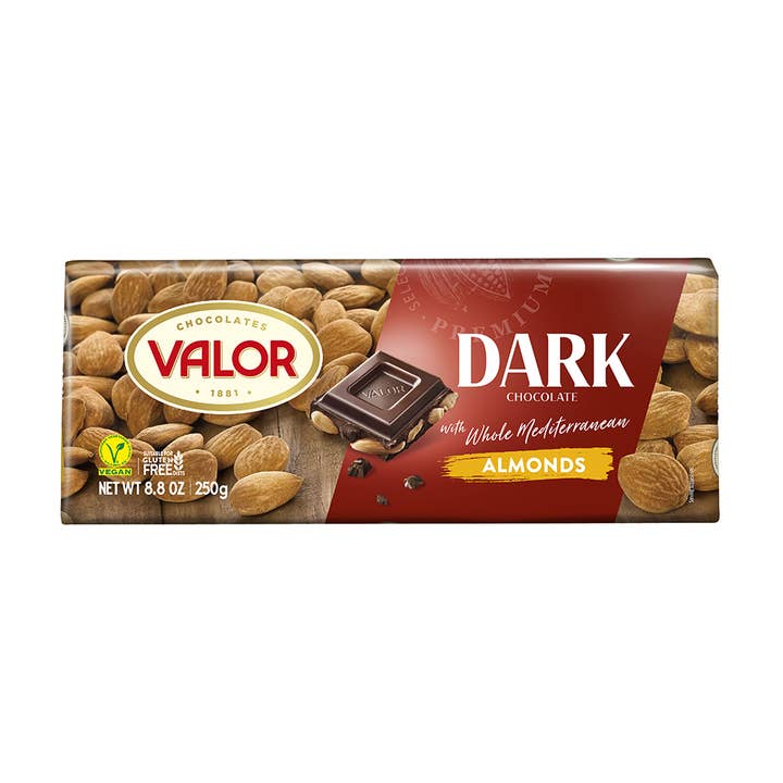 Valor. Dark Chocolate 52% Cocoa with Almonds for wholesale by meDINEterranean