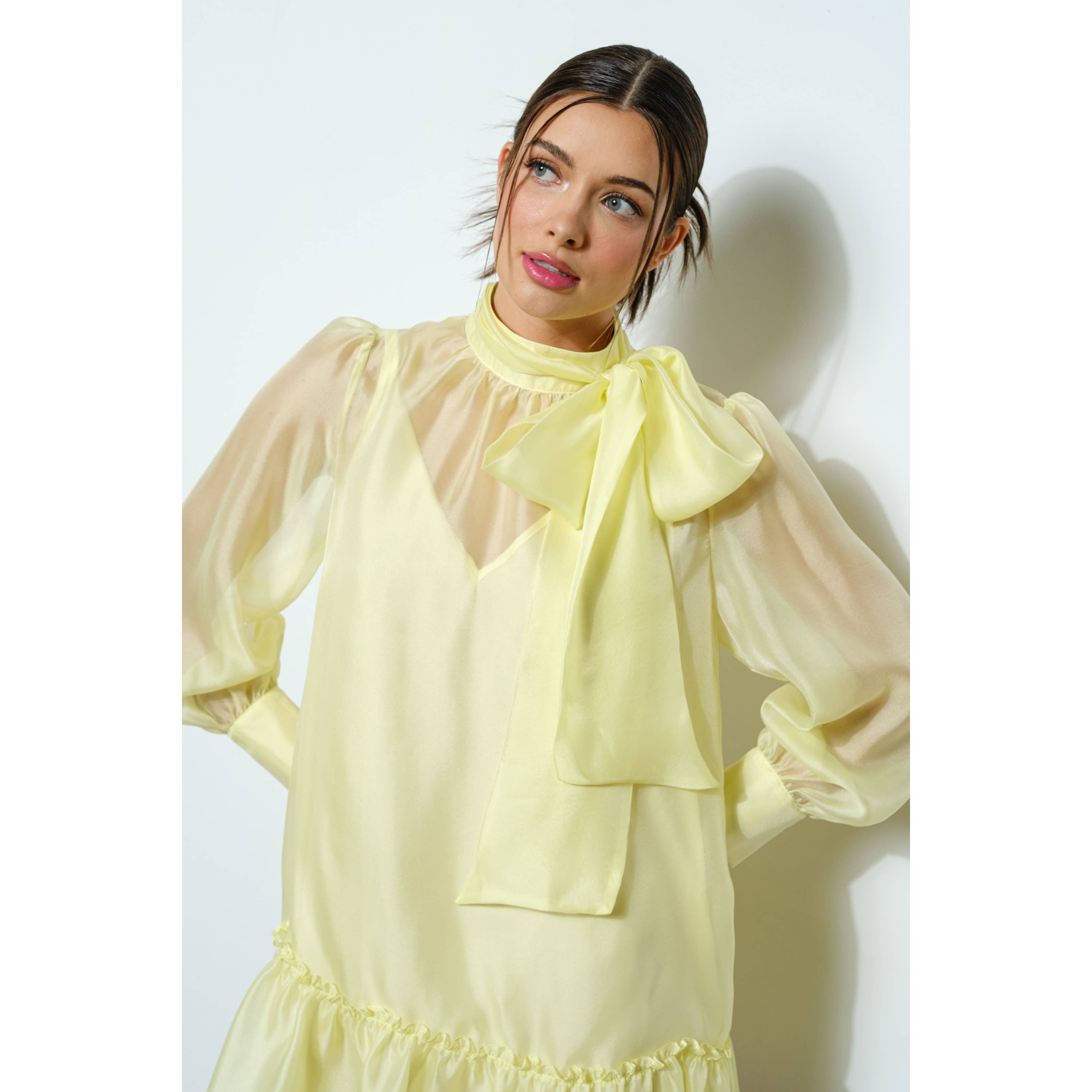 INA – Vestido - Mulher por atacado – Vestido Mini de Chiffon Pastel com Laço Transparente7