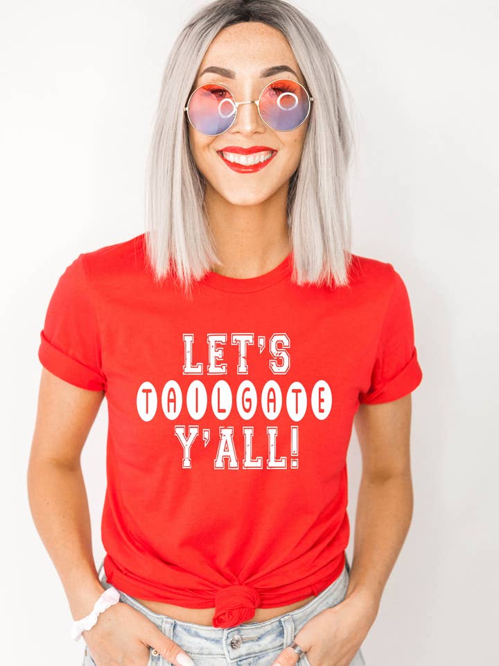 Game Day Fall Football Tee Let's Tailgate Y'all for wholesale by Cali Boutique Wholesale