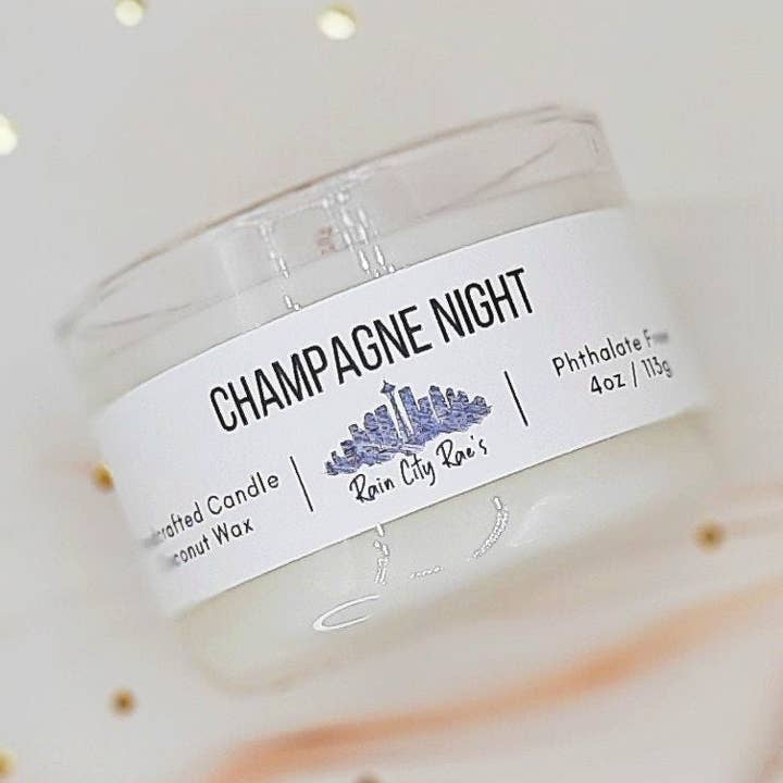 Champagne Night 4 oz Liten Doftljus | Citrusblommig Doft för wholesale av Rain City Rae's