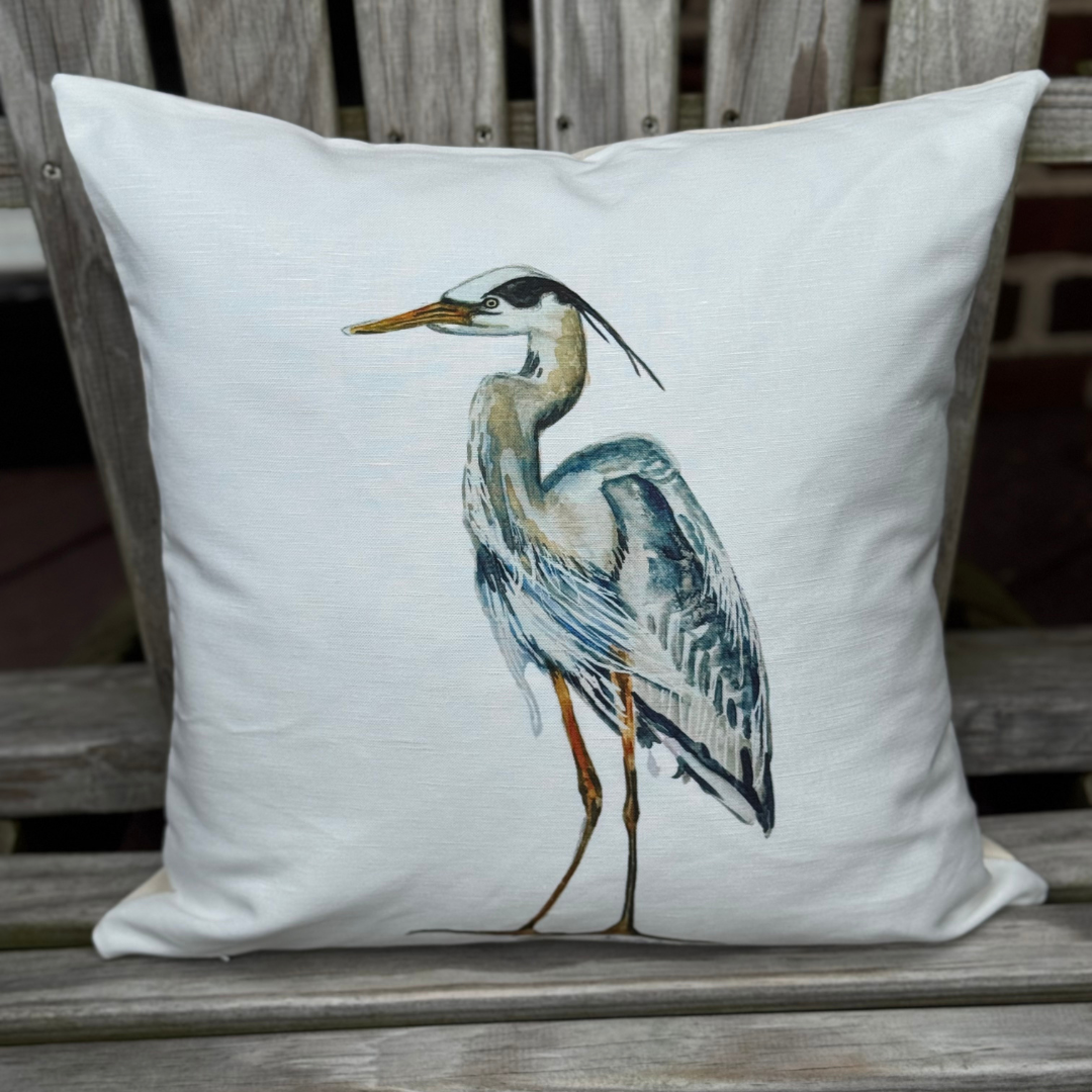 Goose and Willow - Wholesale Throw/Decorative Pillow - Throw Pillow - Great Blue Heron on Linen Cotton2