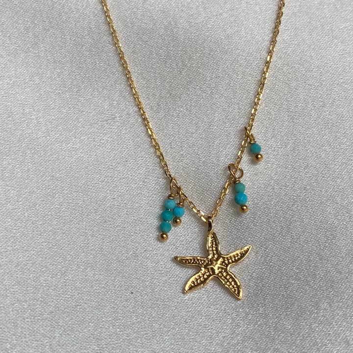 Sophie Deschamps Bijoux - Wholesale Pendant/Charm Necklace - Sedona necklace - starfish and turquoises (CCHCA6)