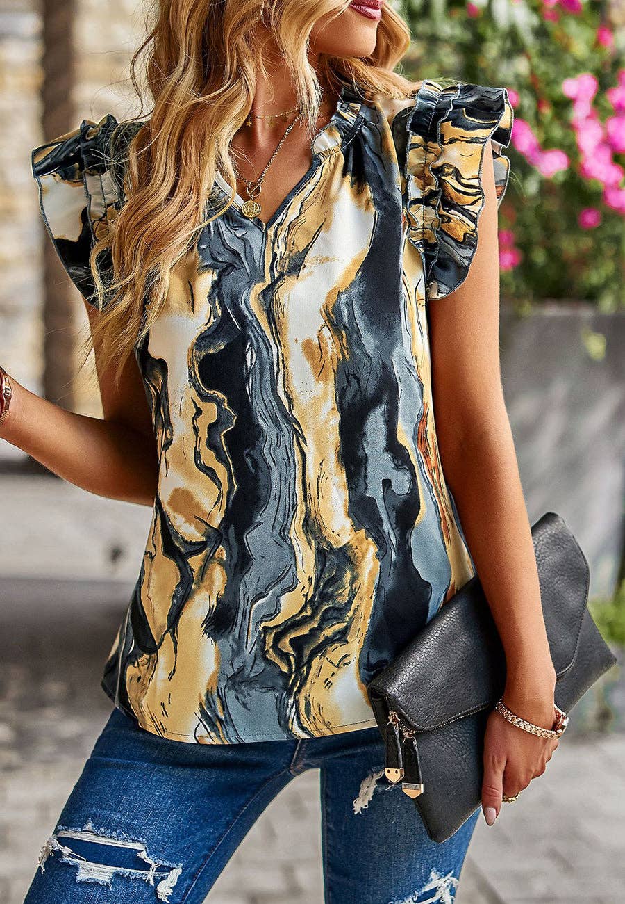 Anna Kaci Wholesale - Vente Chemisier – femme - Blouse fendue à encolure en V et manches volantées8