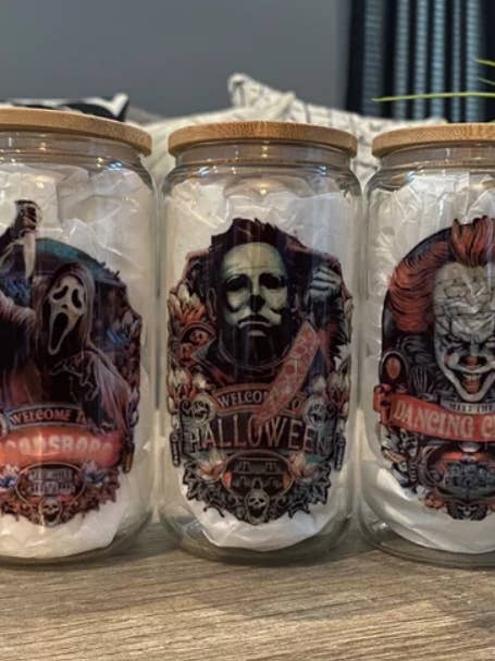 Horror movie favorites Halloween Glass Tumbler for wholesale by Simply Grateful Designz