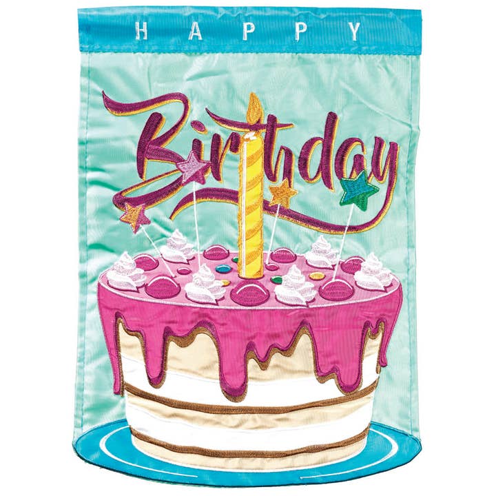 HAPPY BIRTHDAY CAKE FLAG POLY GARDEN for wholesale by Magnolia