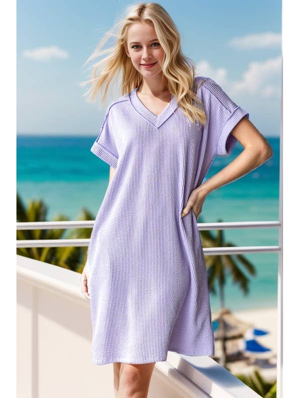 HEIMISH - Wholesale Dress - Women's - ED6846-10 DOLMAN SHORT SLEEVE WITH BAND V NECK SOLID URBAN R