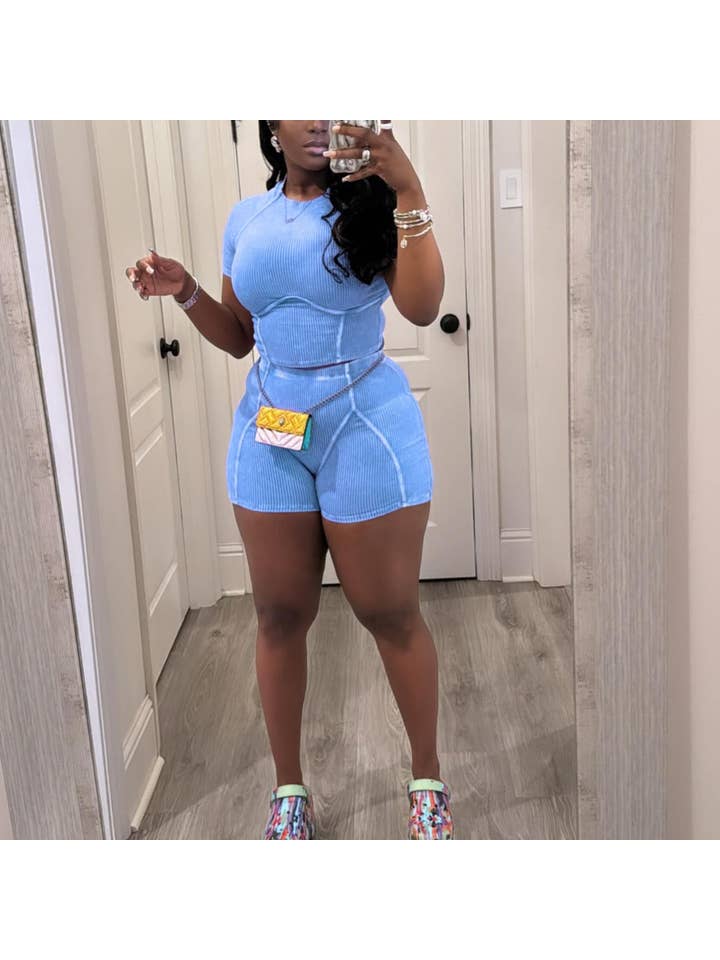 MB Fashion Wholesale - Wholesale Top & Short Set (NOT Loungewear) - Women's - MB FASHION WASHED RIBBED HIGH QUALITY SHORTS 2 PCS SET 4020LY8