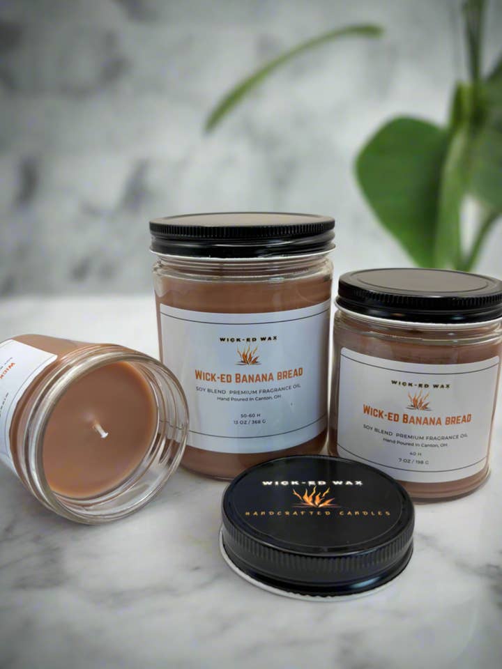 Wick-ed Banana Bread - Banana Nut Bread Scented Candle for wholesale by Wick-ed Wax Candles