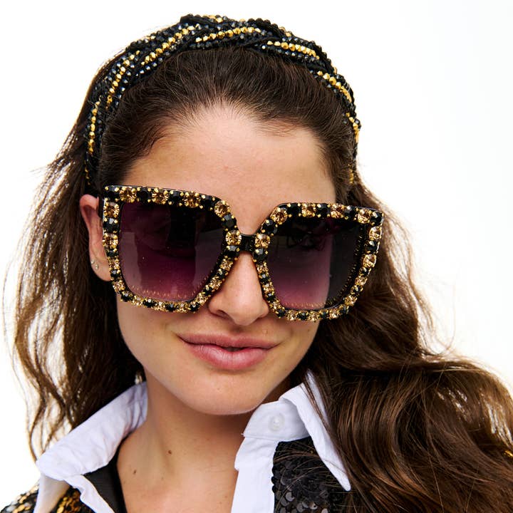 SongLily - Wholesale Sunglasses - Women's - Black and gold stone sunglasses