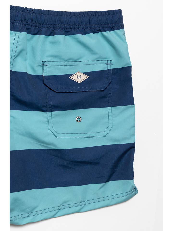 Custi Mikelo: Men's Clothing & Christmas Gifts – Calções de banho - Homem por atacado – Maiô Listrado Azul com Faixas Largas4