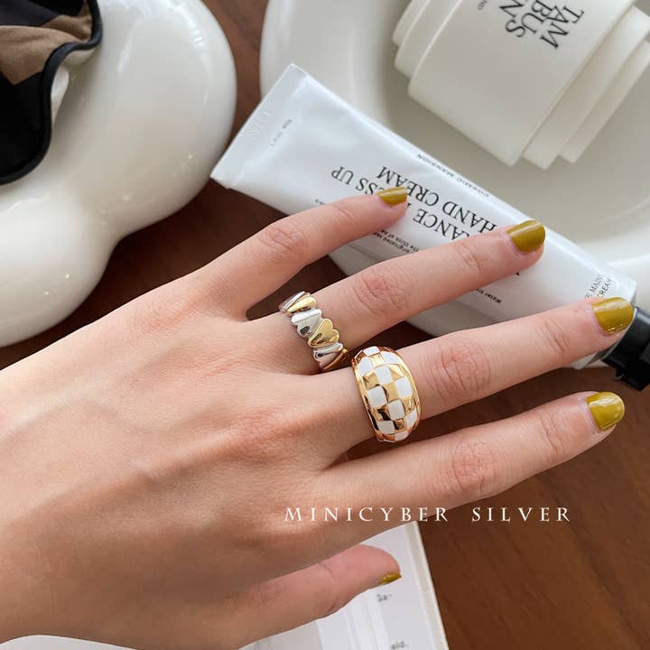 MINICYBER STUDIO - Wholesale Band/Stacked Ring - Simply Checkered Ring7