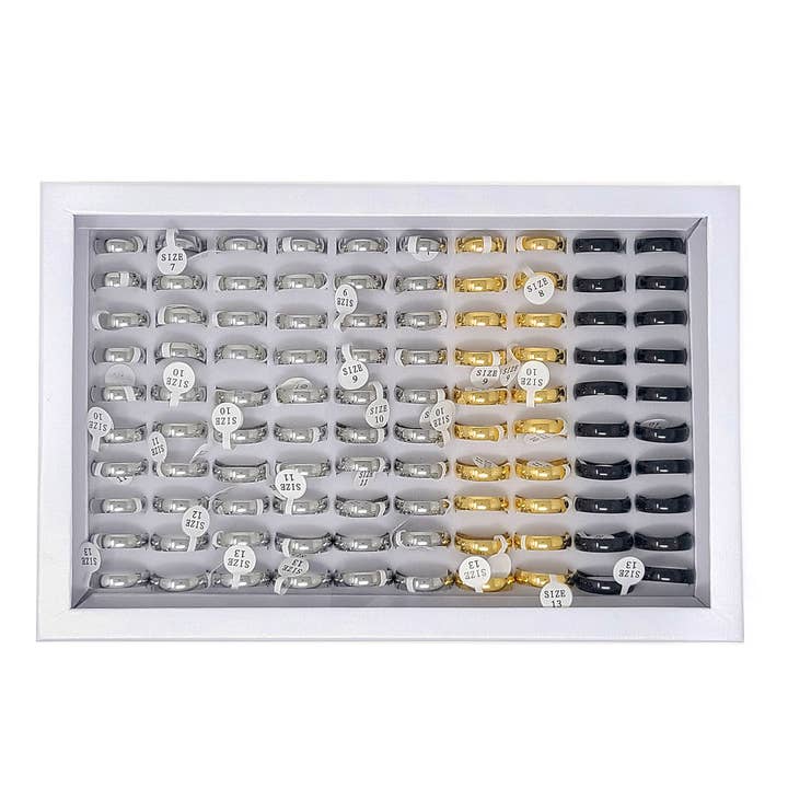 West Coast Jewelry - Wholesale Jewelry Set - Men's 100 Pcs Box Ring Set Steel Domed Wedding Bands (6mm)