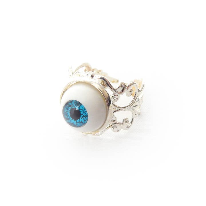 Antique Silver Eyeball Ring - Blue Evil Eye Ring for wholesale by 8th Sin