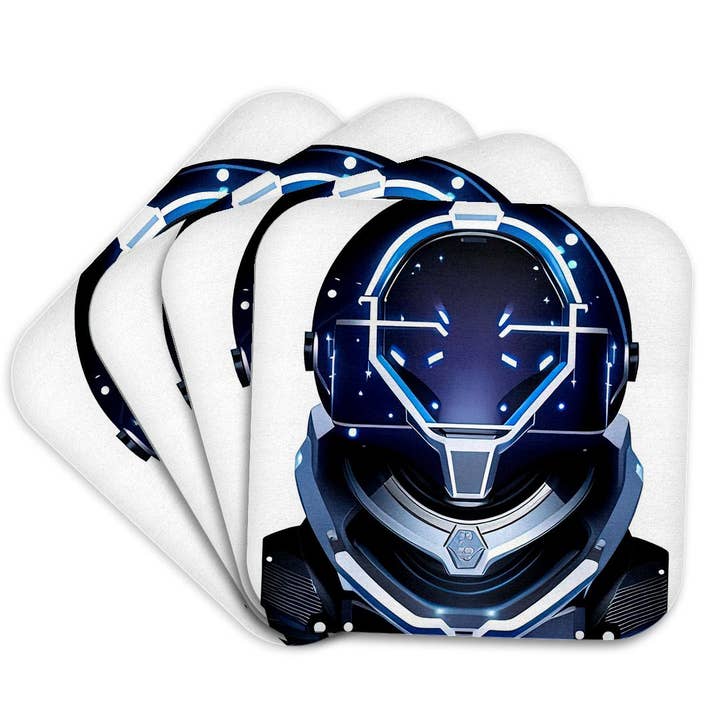 3dRose - Wholesale Coasters - 3dRose, Futurist astronaut helmet and suit. Blue on white. Fantasy art gift, Coaster7