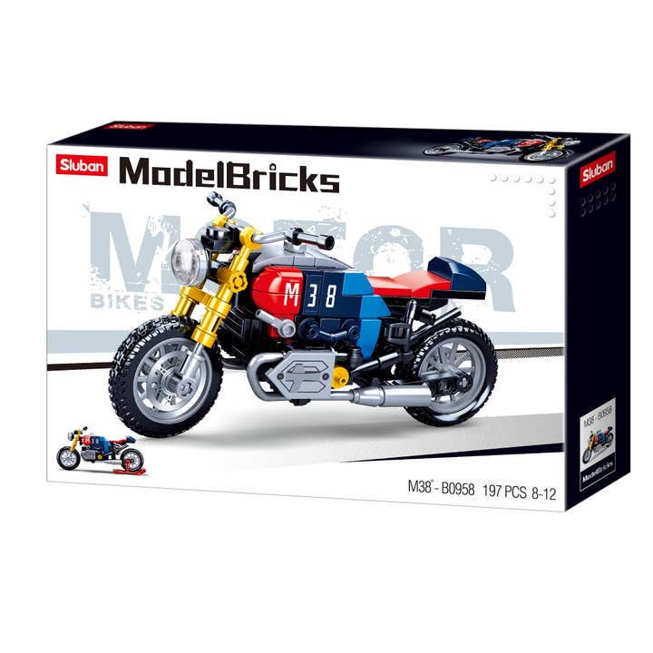 Model Bricks Colorful Motorcycle Building Brick Kit (197pcs) for wholesale by Texas Toy Distribution