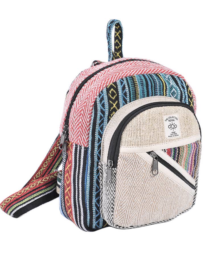 Mini zaino da giorno con patchwork in cotone di canapa per la vendita all'ingrosso da parte di The Collection Royal / Royal Handicrafts