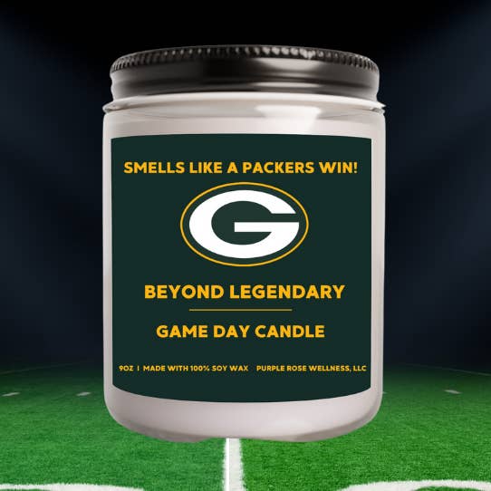 Green Bay Packers Football Candle for wholesale by Purple Rose Wellness, LLC