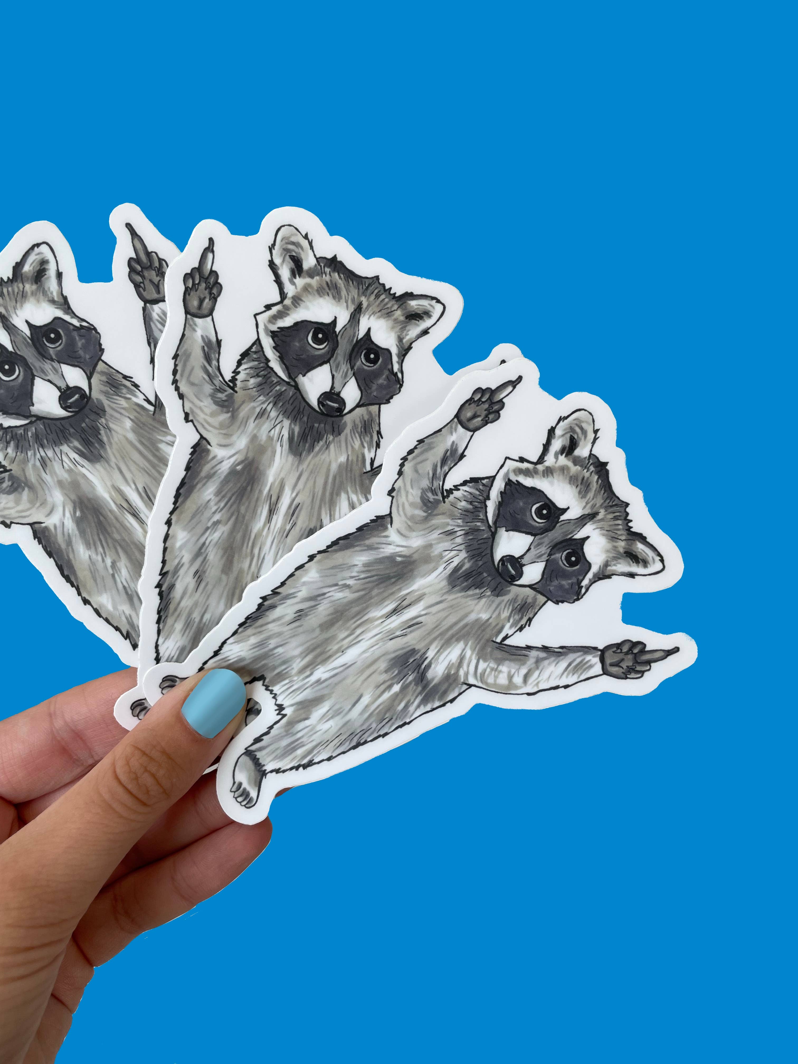 quirky burp illustrations - Wholesale Sticker - (5 inch!) Raccoon Middle Finger Waterproof Vinyl Sticker 1