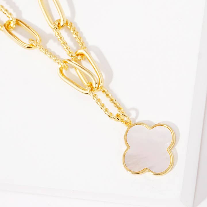 Sensibling Corp. - Wholesale Pendant/Charm Necklace - Gold Dipped Mother of Pearl Quatrefoil Pendant Necklace