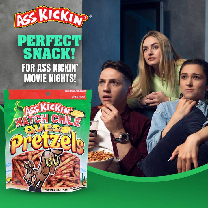 Southwest Specialty Food - Wholesale Pretzels - Ass Kickin' Hatch Chile Queso Pretzels, 5 oz Resealable Bags4