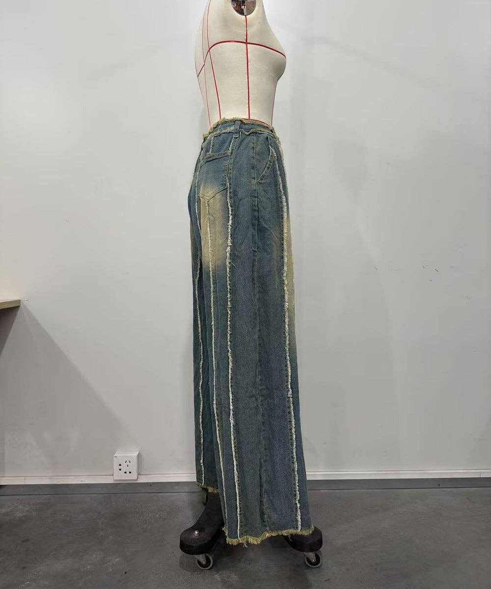 Blue Washed Destroyed Straight Leg Jeans for wholesale on Faire5