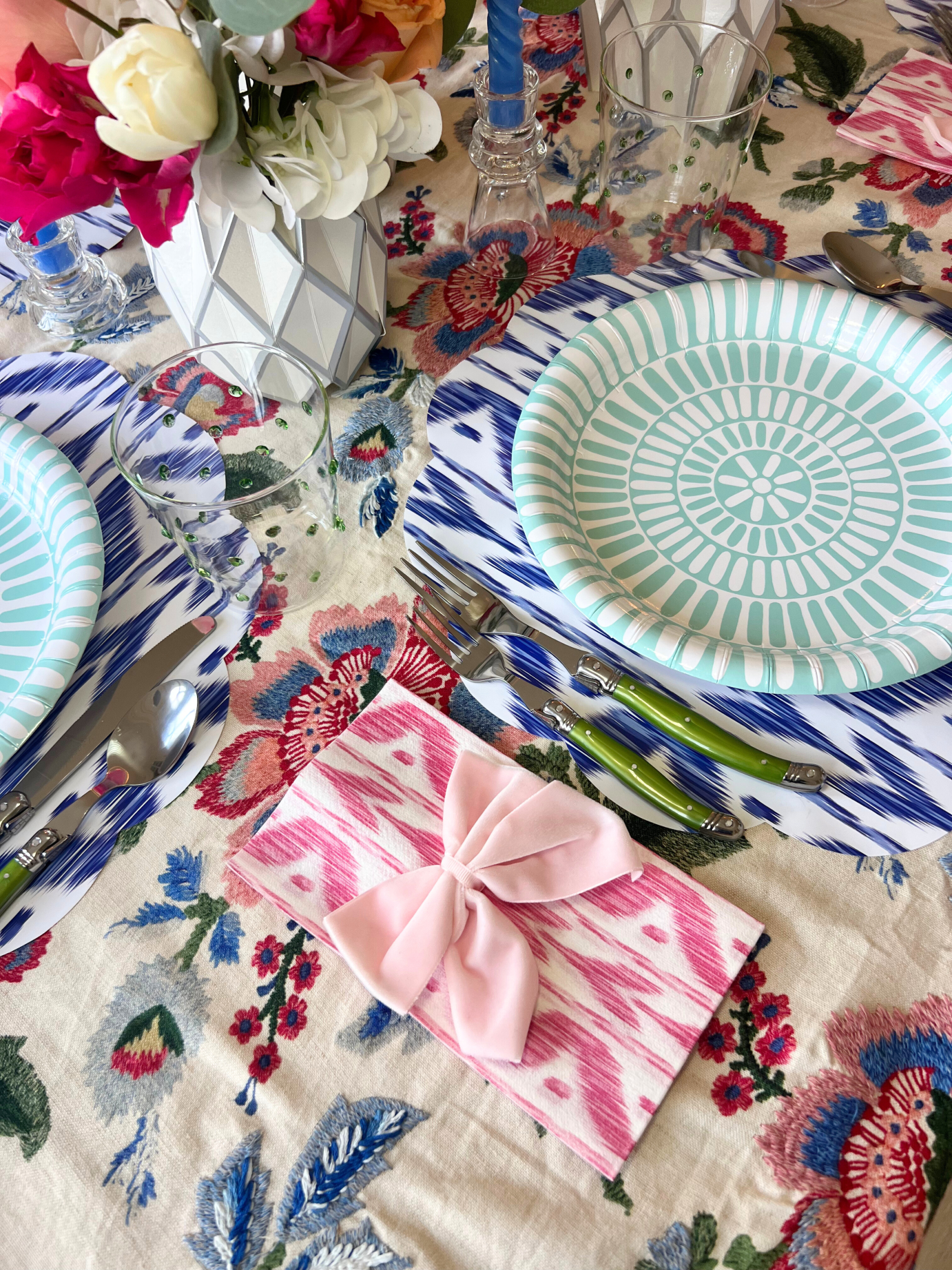 Lucy Grymes Designs - Wholesale Disposable Napkin - Pink Ikat linen-feel Paper Guest Towel / Napkin | Set of 251