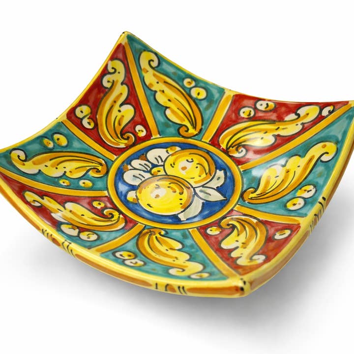 Handmålad siciliansk keramisk fyrkantig skål – Majolica citrondesign (6″ × 6″) för wholesale av Made in eatalia
