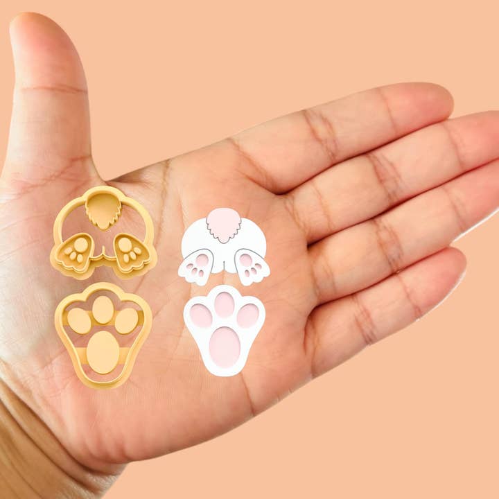 Easter Butt Bunny and Footprints Bunny Polymer clay cutter for wholesale by Roussell Prints and Demand LLC